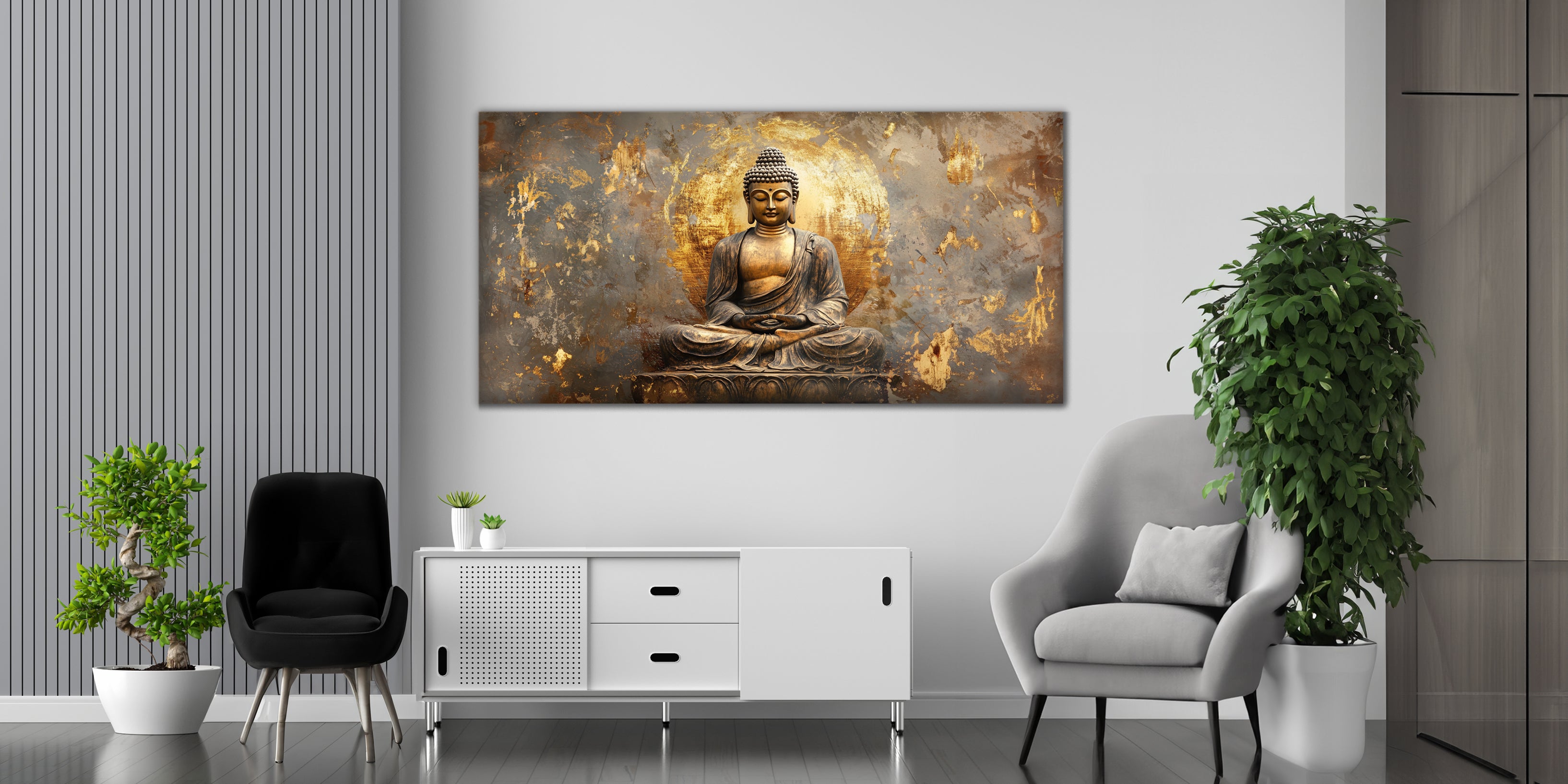 Gold Foil Print Gilded Painting on the Wall Buddha