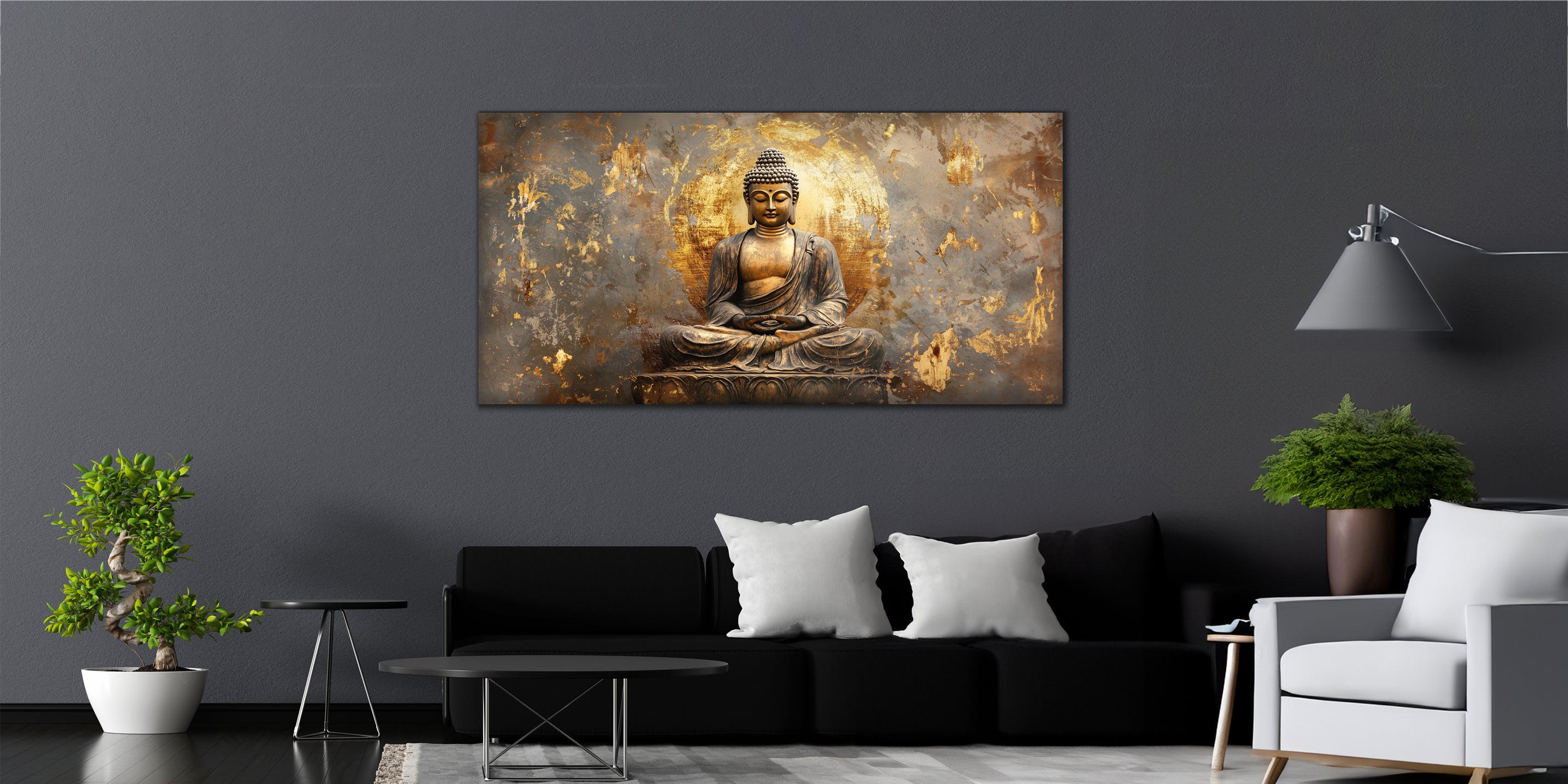 Gold Foil Print Gilded Painting on the Wall Buddha