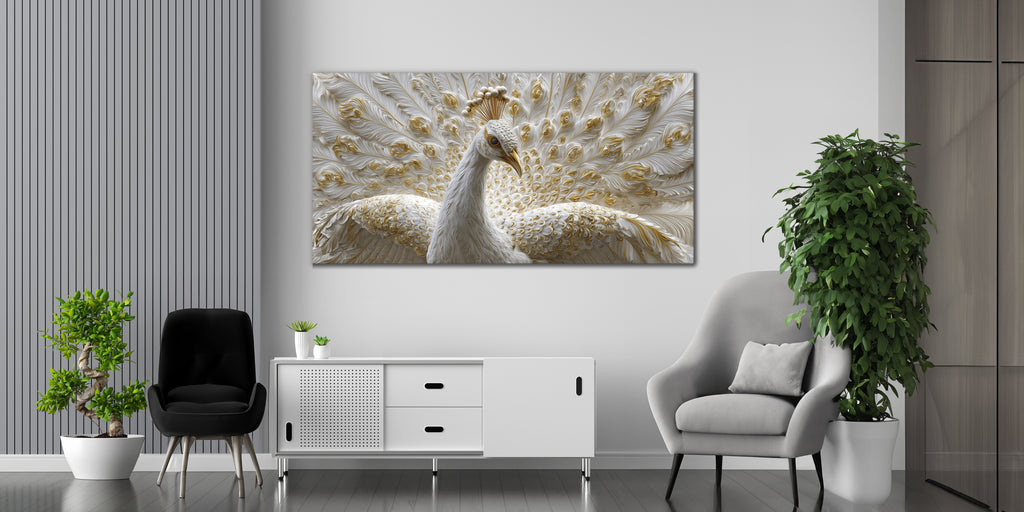 Gold Foil Wall Art Print Peacock – Gold Accent Wall Decor Canvas, Foil