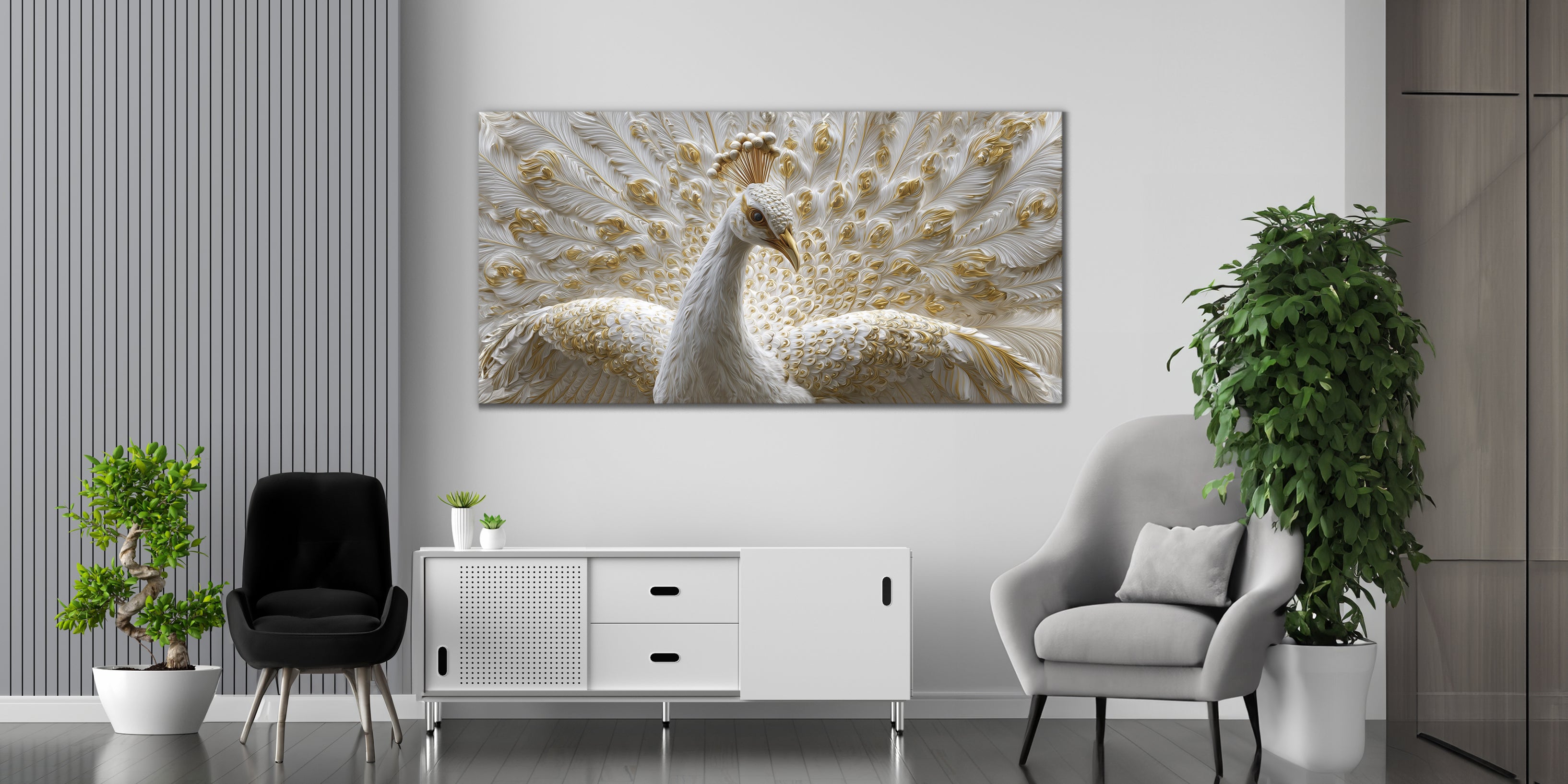 Gilded Art Print Peacock – Gold Accent Wall Decor Canvas, Foil
