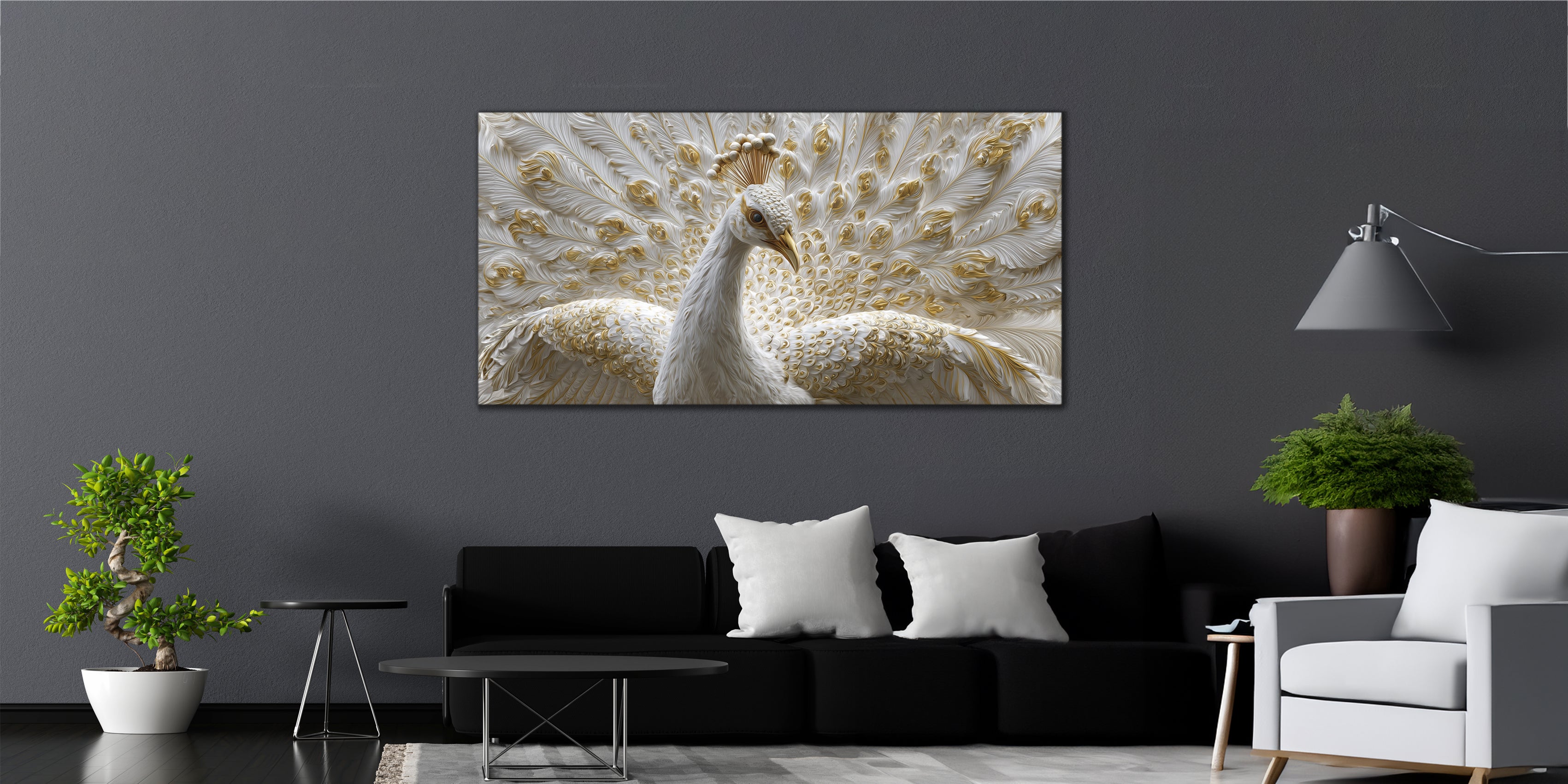 Gilded Art Print Peacock – Gold Accent Wall Decor Canvas, Foil