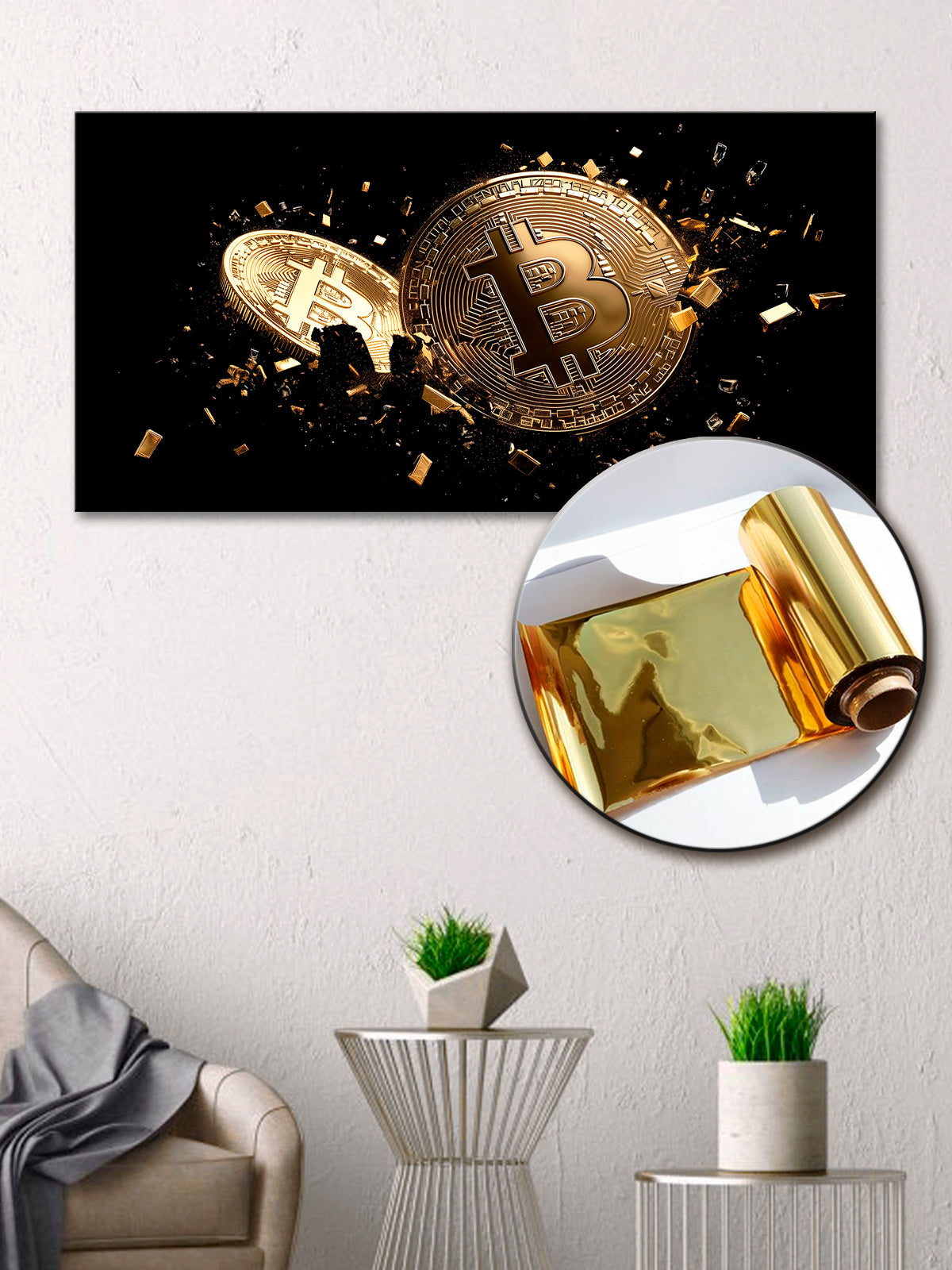 Gold Wall Art – Bitcoin Metallic Foil Canvas