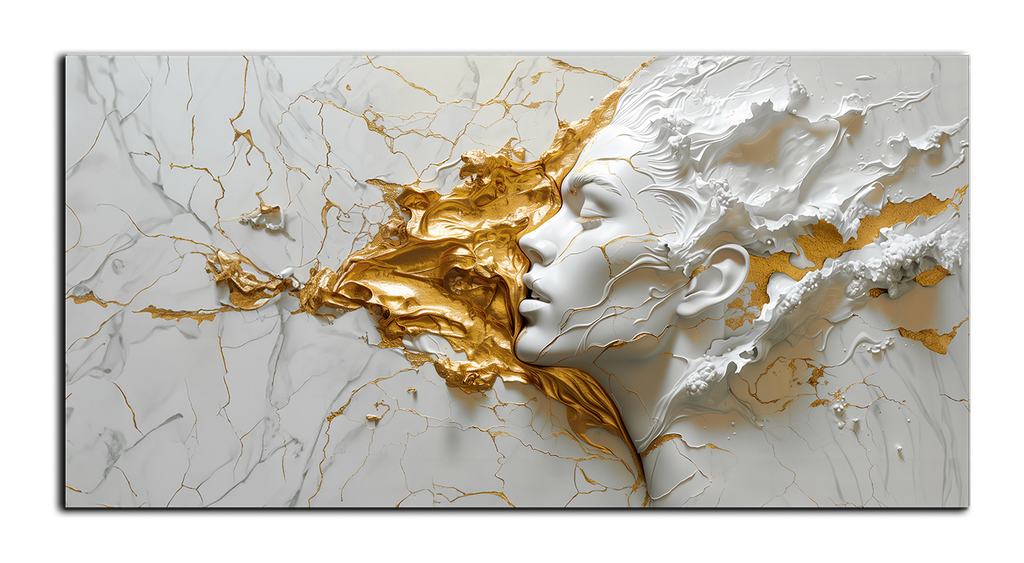 Gilded Art Print Abstract Girl Portrait – Gilded Wall Decor with Gold Accent Foil