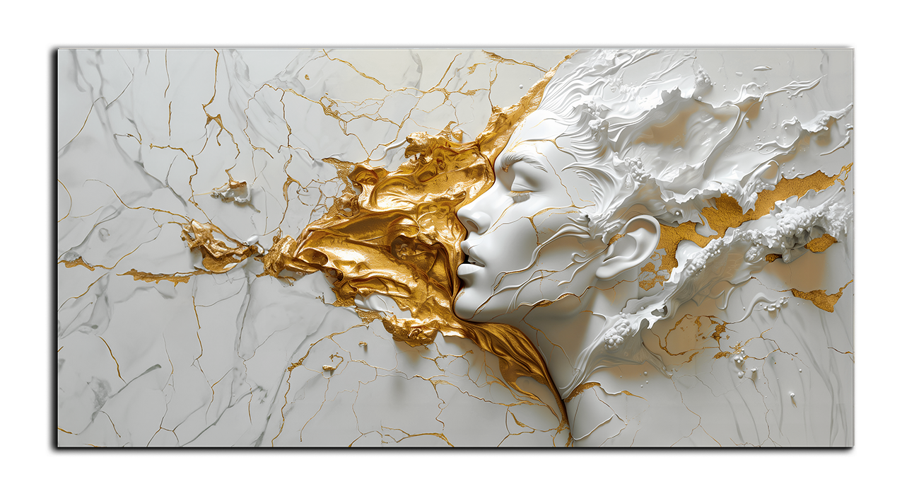 Gilded Art Print Abstract Girl Portrait – Gilded Wall Decor with Gold Accent Foil