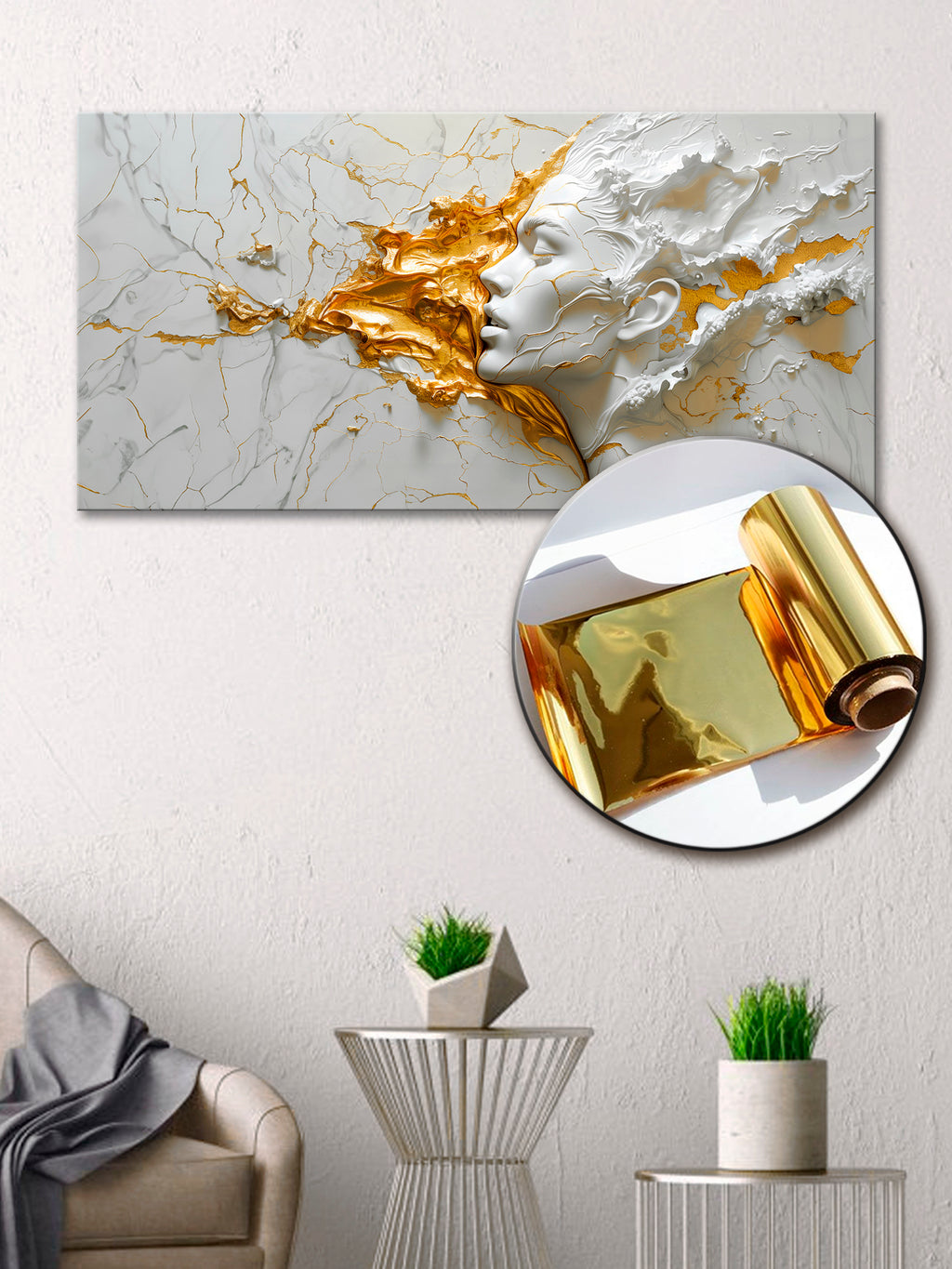 Gilded Art Print Abstract Girl Portrait – Gilded Wall Decor with Gold Accent Foil