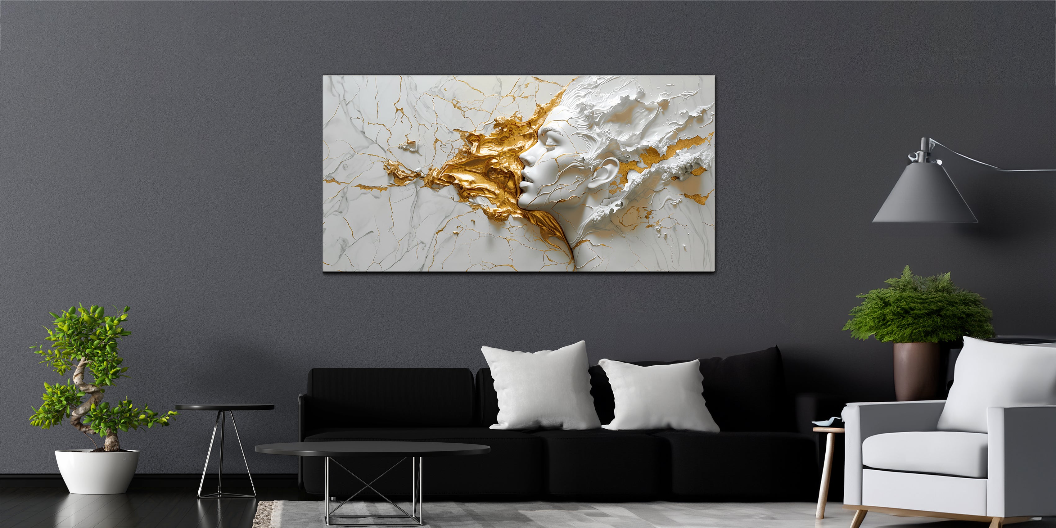 Gilded Art Print Abstract Girl Portrait – Gilded Wall Decor with Gold Accent Foil