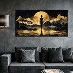 Gold Wall Art – Female Silhouette Metallic Foil Canvas.