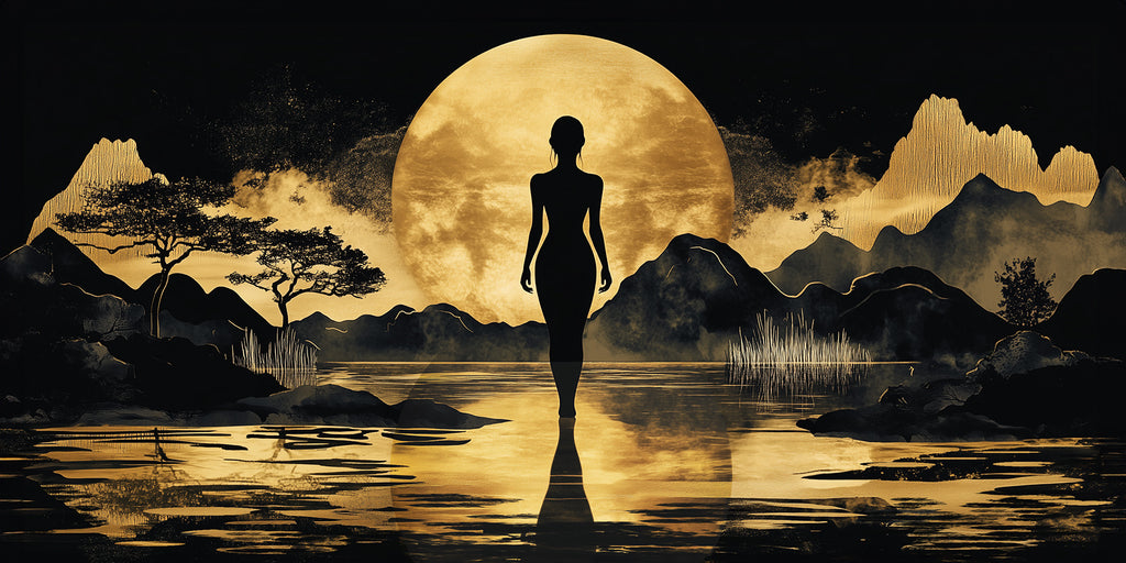 Gold Wall Art – Female Silhouette Metallic Foil Canvas.