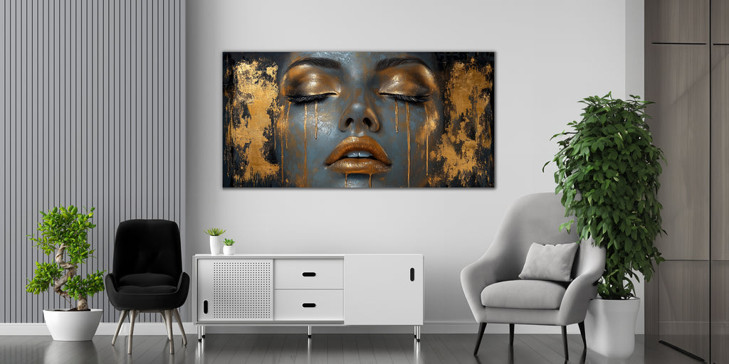 Gold Foil Wall Art Print Girl — Modern Gold Accent Wall Decor, Foil Art Print, Gold Foil Canvas