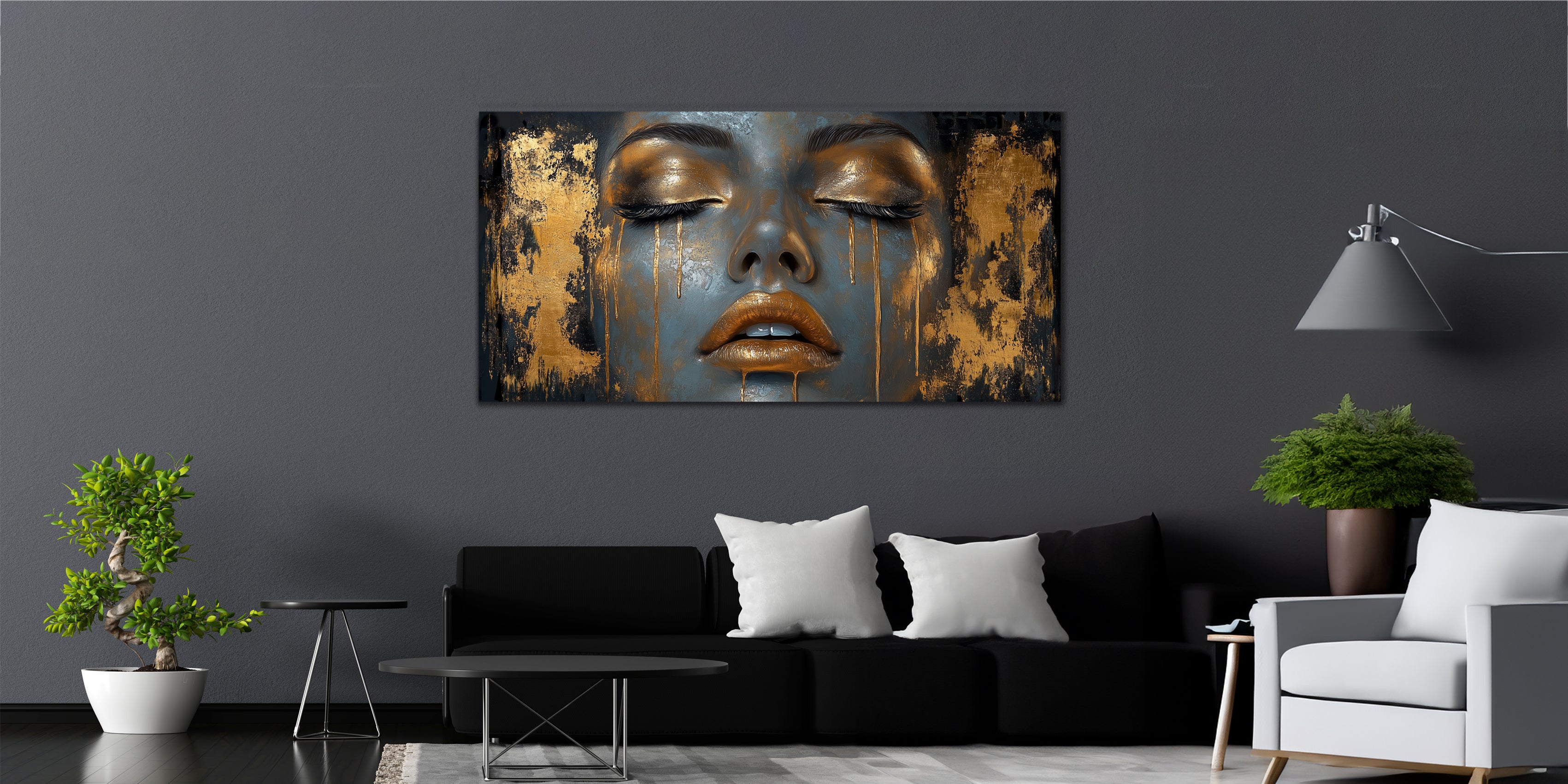 Gold Accent Wall Art Girl Gilded Decor for the Bedroom and Living room