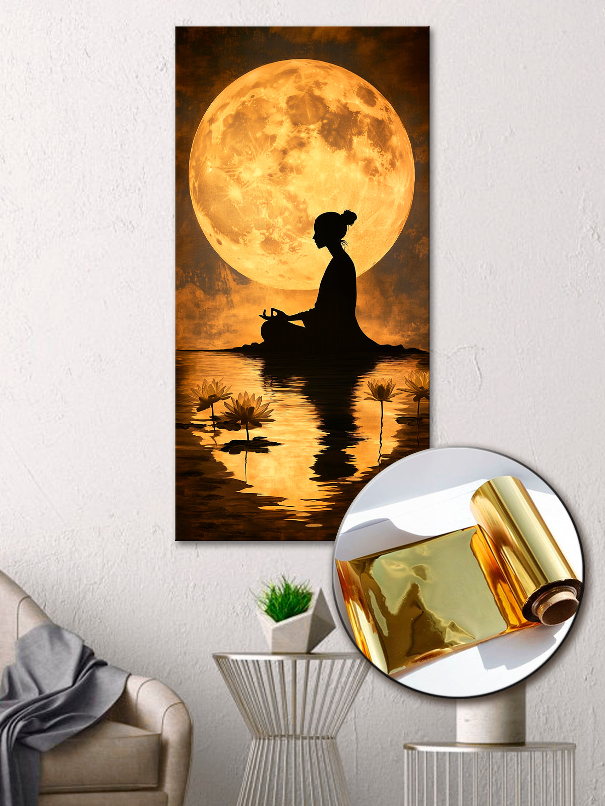 Gold Foil Wall ART Yoga – Gold Accent Wall Decor Canvas, Foil