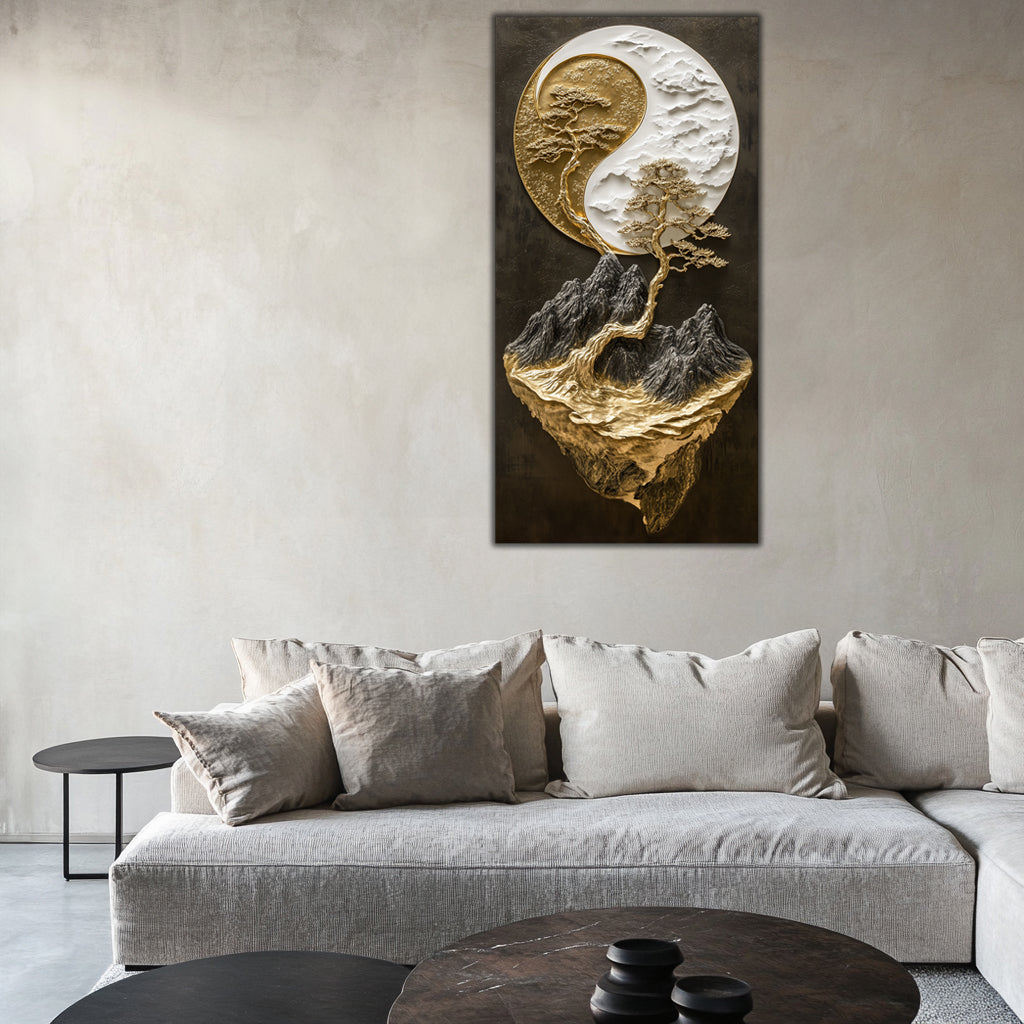 Gold Foil Wall Art Yin-Yang – Gilded Wall Decor & Gold Accent Canvas