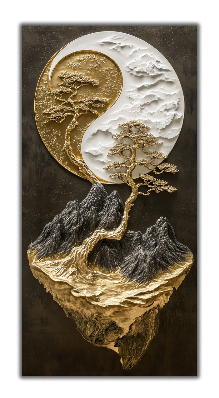 Gold Foil Wall Art Yin-Yang – Gilded Wall Decor & Gold Accent Canvas