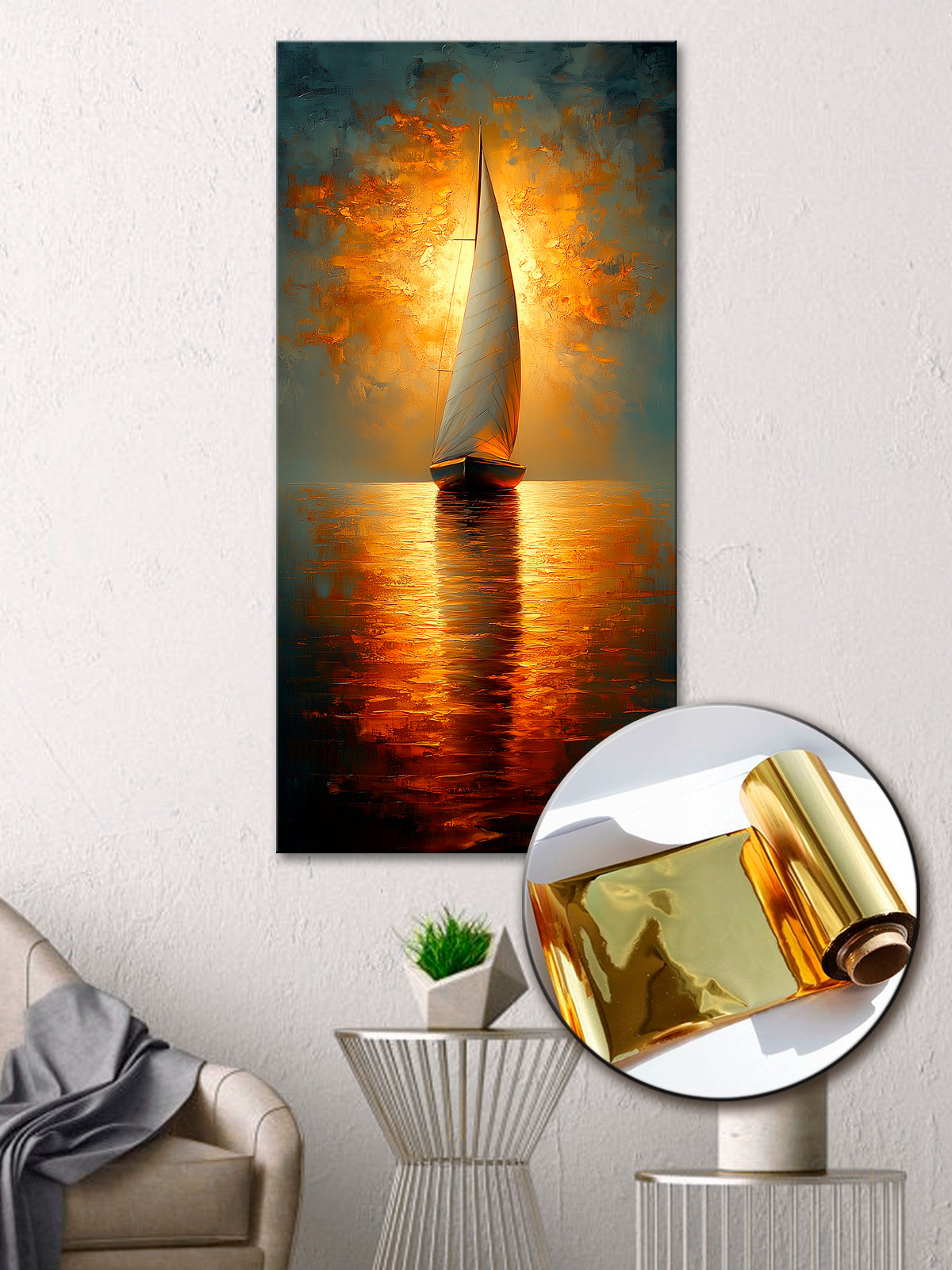 Gold Art Print | Sailboat with Foil for Modern Walls