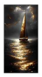 Sailboat at Night: Gilded Gold Foil Art Print on Canvas