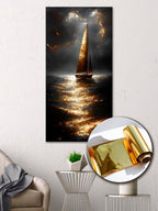Sailboat at Night: Gilded Gold Foil Art Print on Canvas
