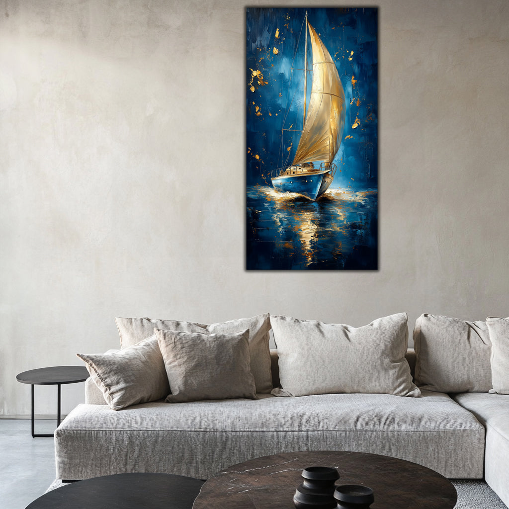 Gilded Art Print Sailboat – Gilded Wall Decor & Gold Accent Canvas, Foil