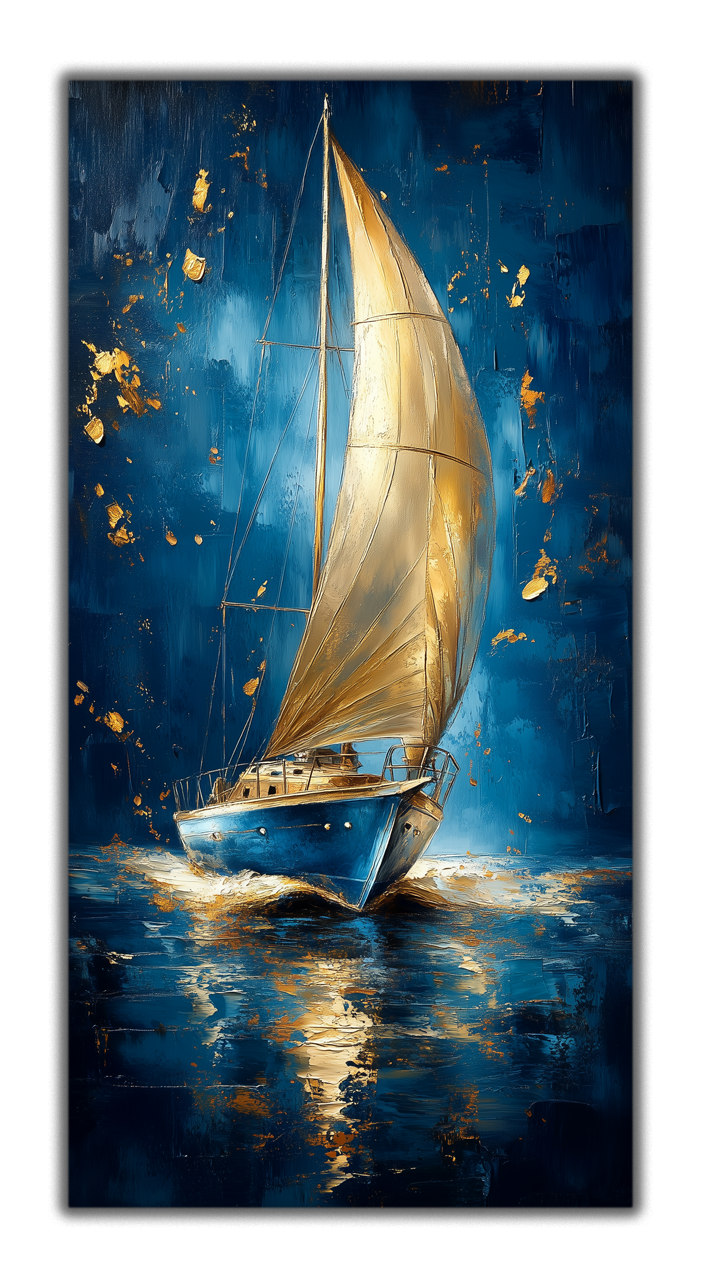 Gilded Art Print Sailboat – Gilded Wall Decor & Gold Accent Canvas, Foil
