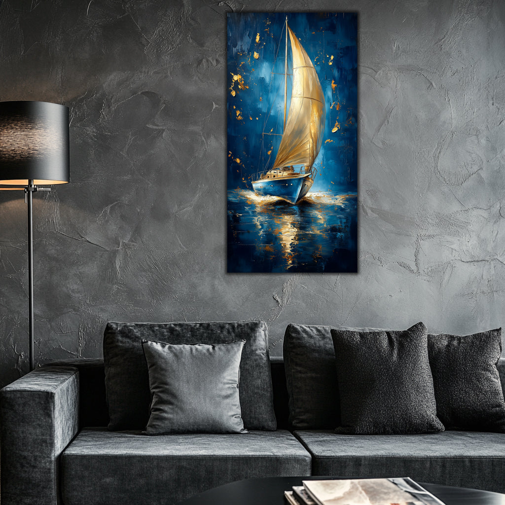 Gilded Art Print Sailboat – Gilded Wall Decor & Gold Accent Canvas, Foil