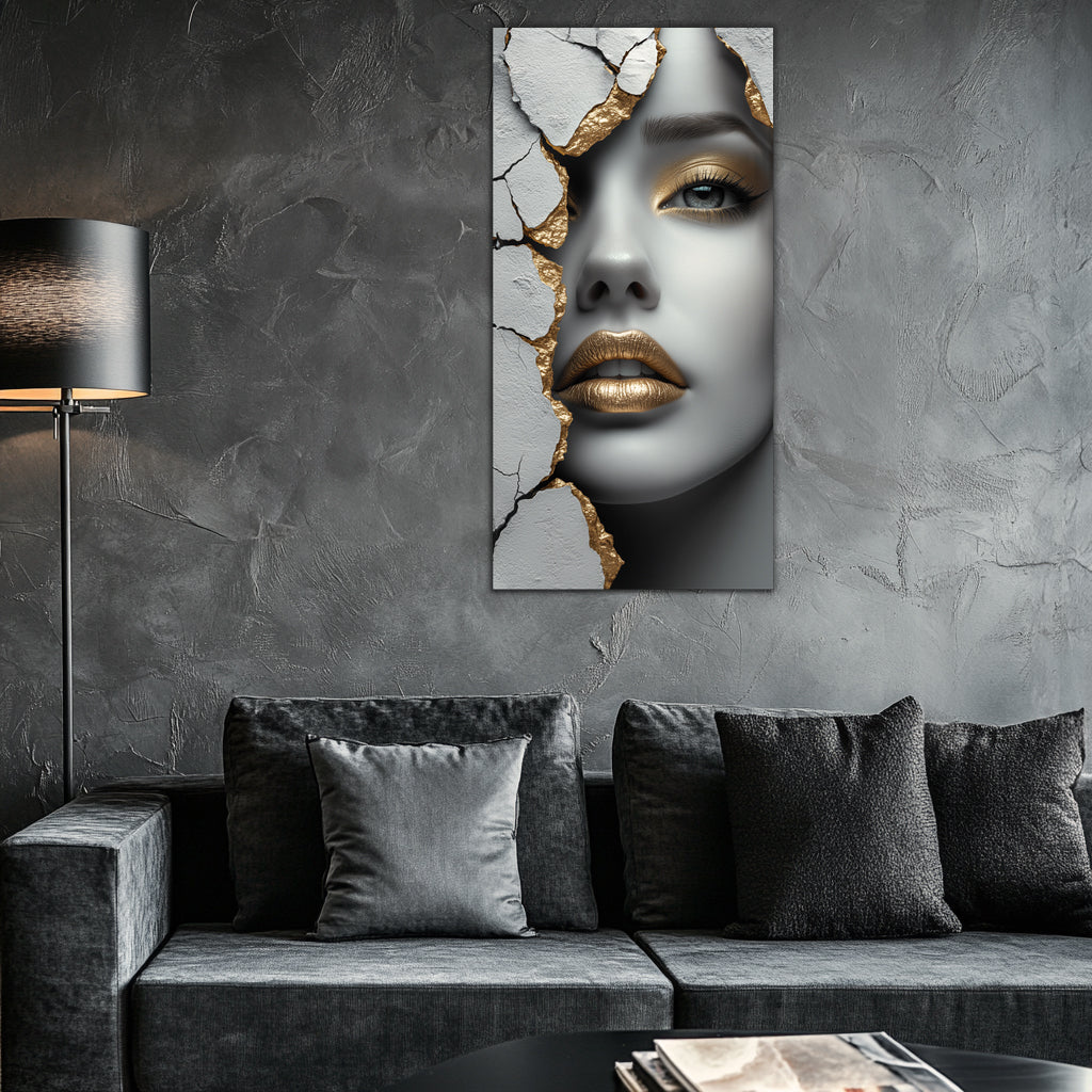 Gilded Art Print "Abstract Girl" | Modern Gilded Wall Decor | Gold Accent Canvas | Metallic Foil Art