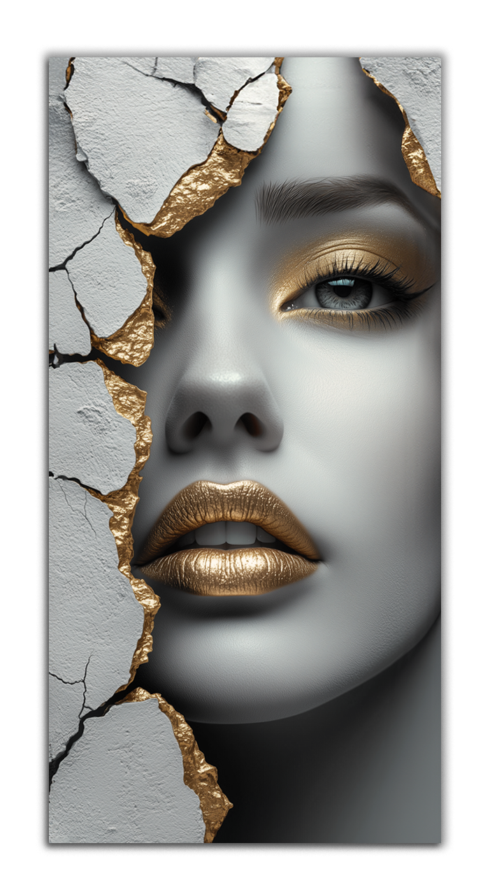 Gilded Art Print "Abstract Girl" | Modern Gilded Wall Decor | Gold Accent Canvas | Metallic Foil Art