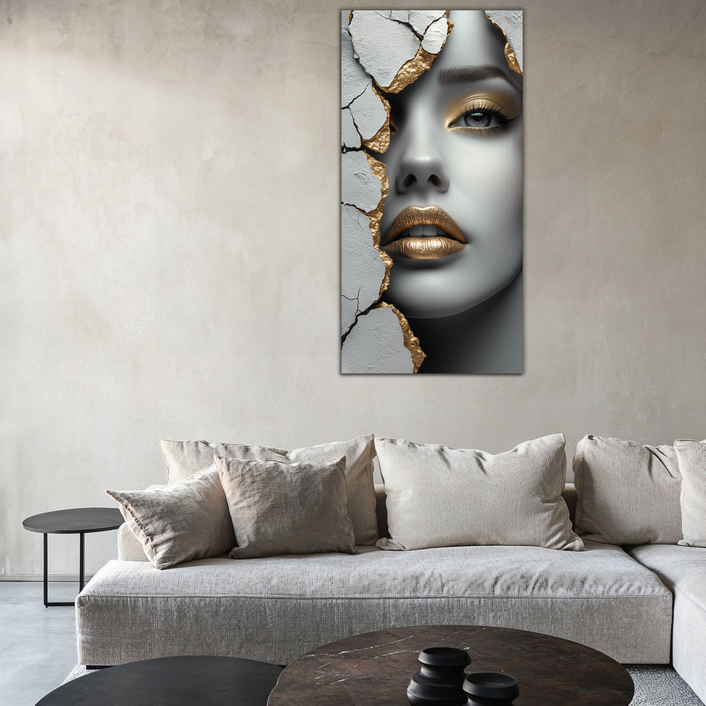 Gilded Art Print "Abstract Girl" | Modern Gilded Wall Decor | Gold Accent Canvas | Metallic Foil Art