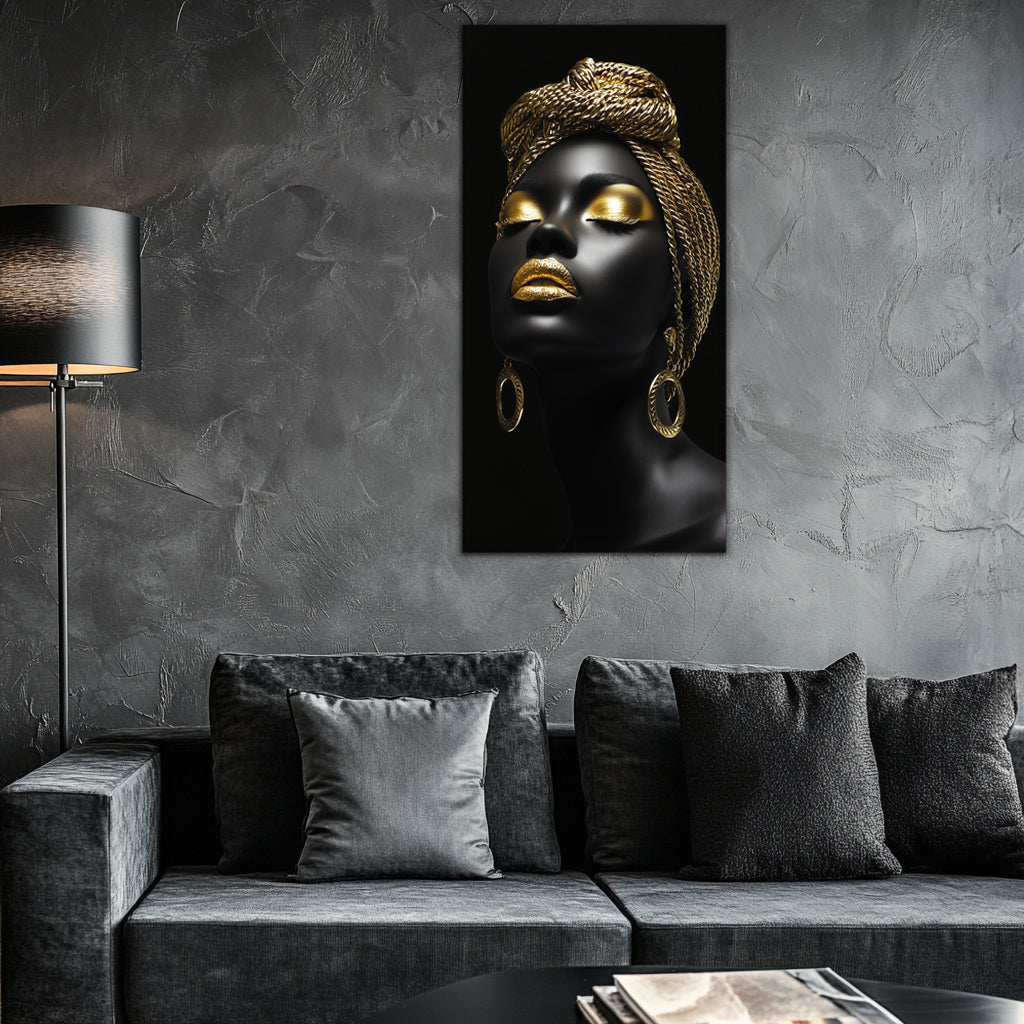 Gilded Art Print "Girl in Gold" | Abstract Portrait Gilded Wall Decor | Gold Accent Canvas | Foil