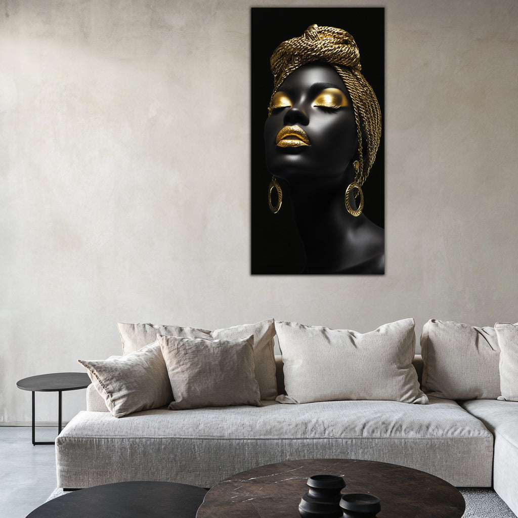 Gilded Art Print "Girl in Gold" | Abstract Portrait Gilded Wall Decor | Gold Accent Canvas | Foil
