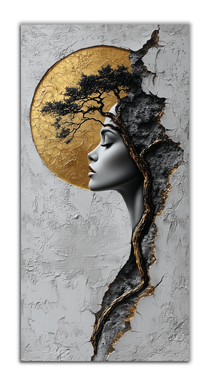Gilded Art Print Abstract Girl – Gilded Wall Decor & Gold Accent Canvas, Foil