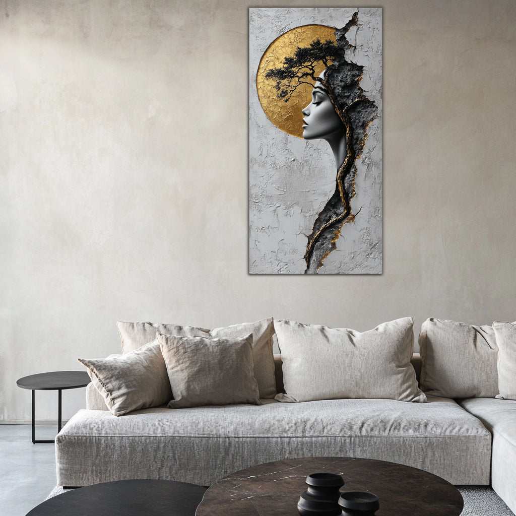 Gilded Art Print Abstract Girl – Gilded Wall Decor & Gold Accent Canvas, Foil