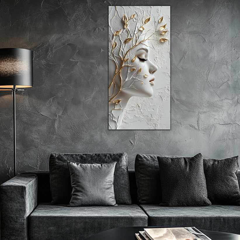 Gold Wall Art – Abstract Girl Metallic Foil Canvas.