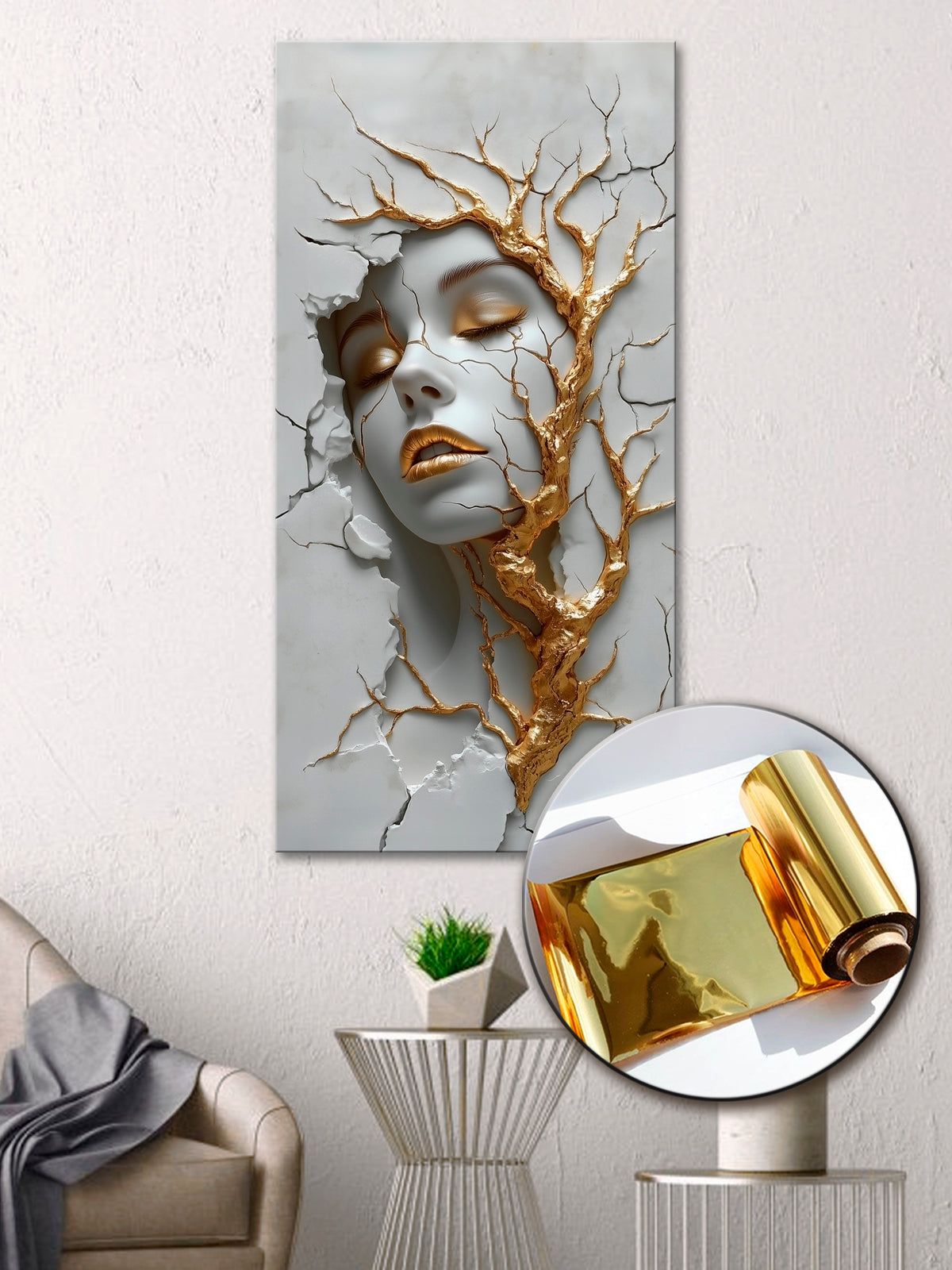 Gold Wall Art – Girl Abstraction Metallic Foil Canvas.
