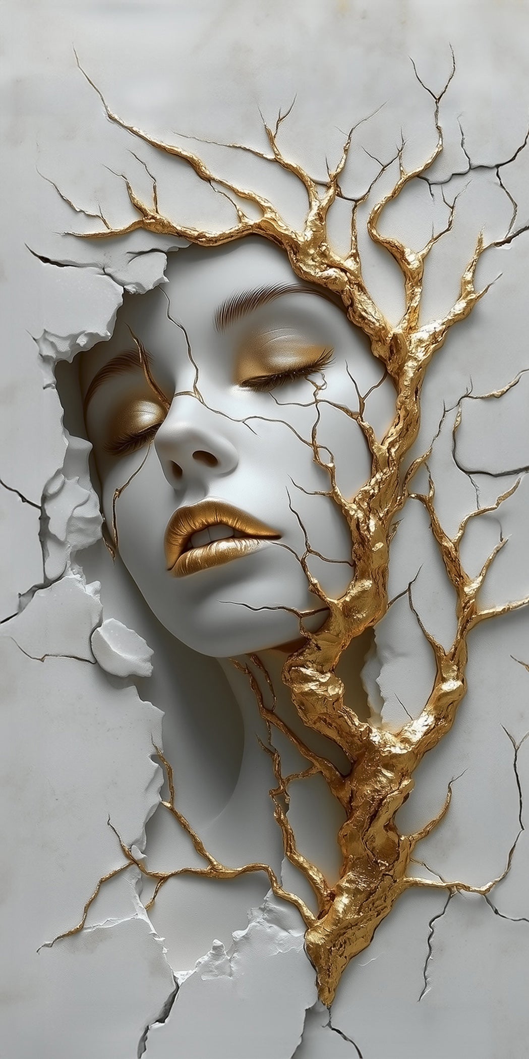 Gold Wall Art – Abstract Girl Metallic Foil Canvas.