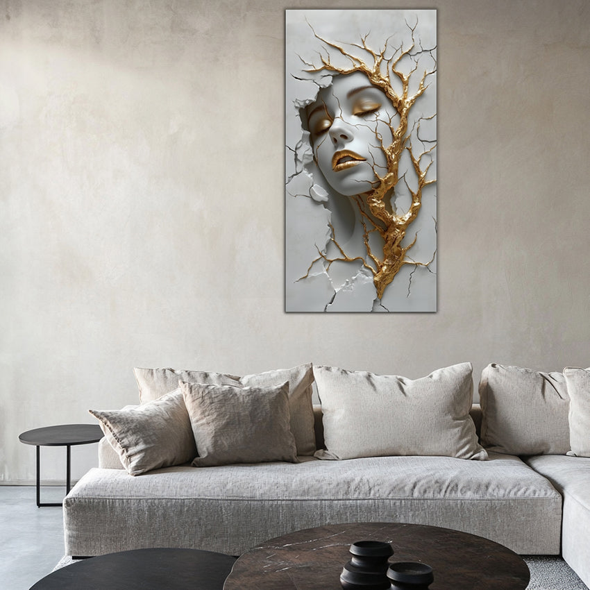 Gold Wall Art – Girl Abstraction Metallic Foil Canvas.