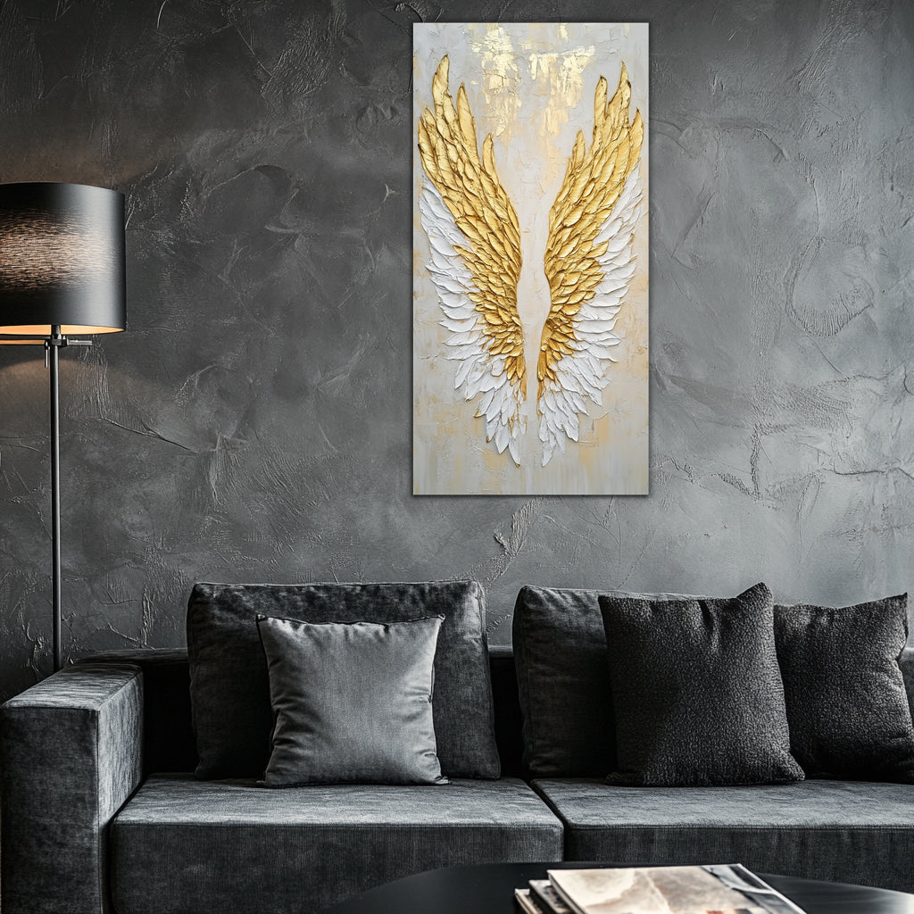Gold Foil Wall Art Angel Wings – Gilded Canvas Print for Modern Interiors