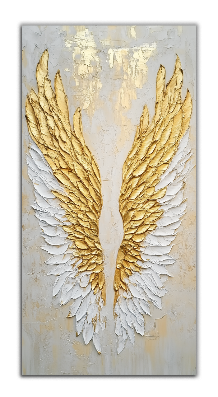 Gold Foil Wall Art Angel Wings – Gilded Canvas Print for Modern Interiors