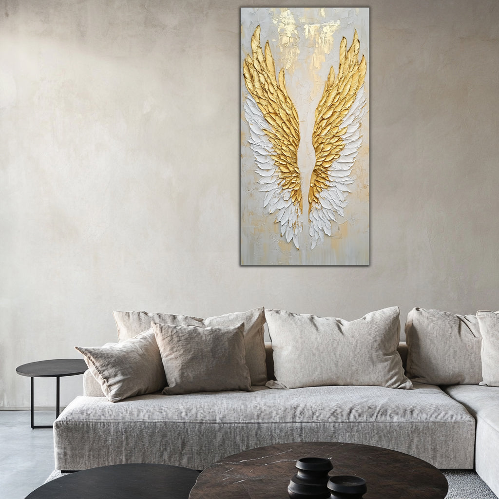 Gold Foil Wall Art Angel Wings – Gilded Canvas Print for Modern Interiors