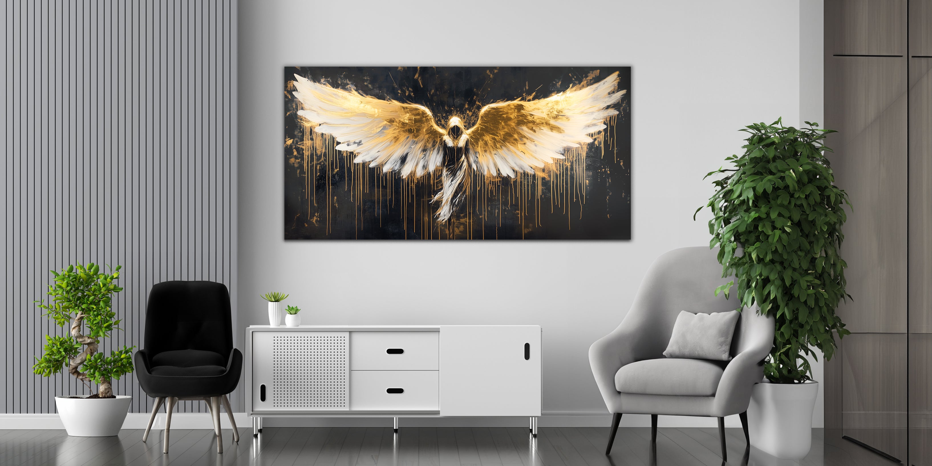 Abstract Gold Foil Wall Art "Angel" | Modern Portrait on Gold Foil | Ready to Hang Canvas