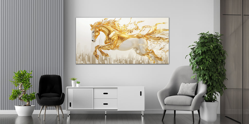 Gold Foil Wall Art Print: Golden Horse Gold Accent Wall Decor Canvas Foil