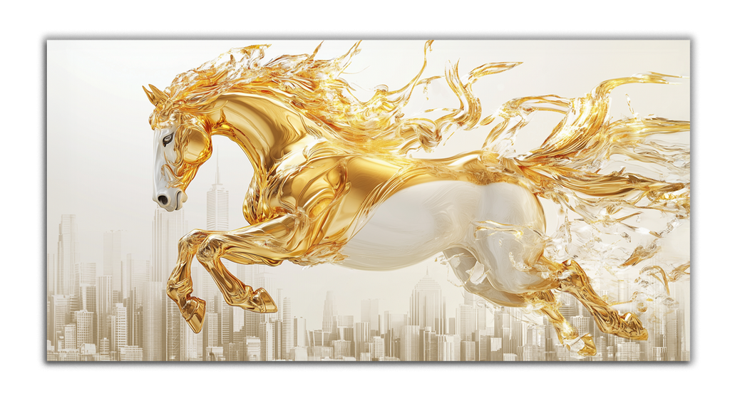 Gold Foil Wall Art Print: Golden Horse Gold Accent Wall Decor Canvas Foil