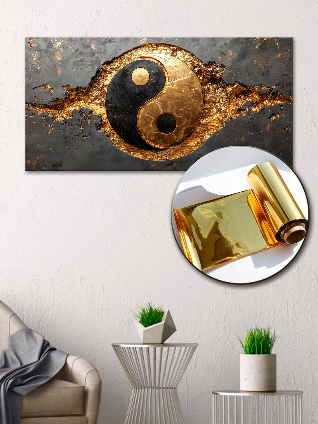 Gold Wall Art – Yin-Yang Metallic Foil Canvas