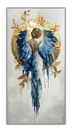 Gold Foil Wall Art Angel and Golden Sun – Gilded Art Print with Gold Accent Decor