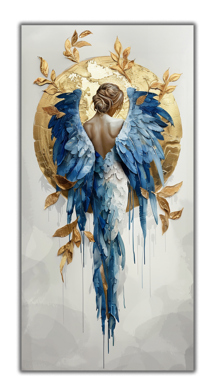 Gold Foil Wall Art Angel and Golden Sun – Gilded Art Print with Gold Accent Decor