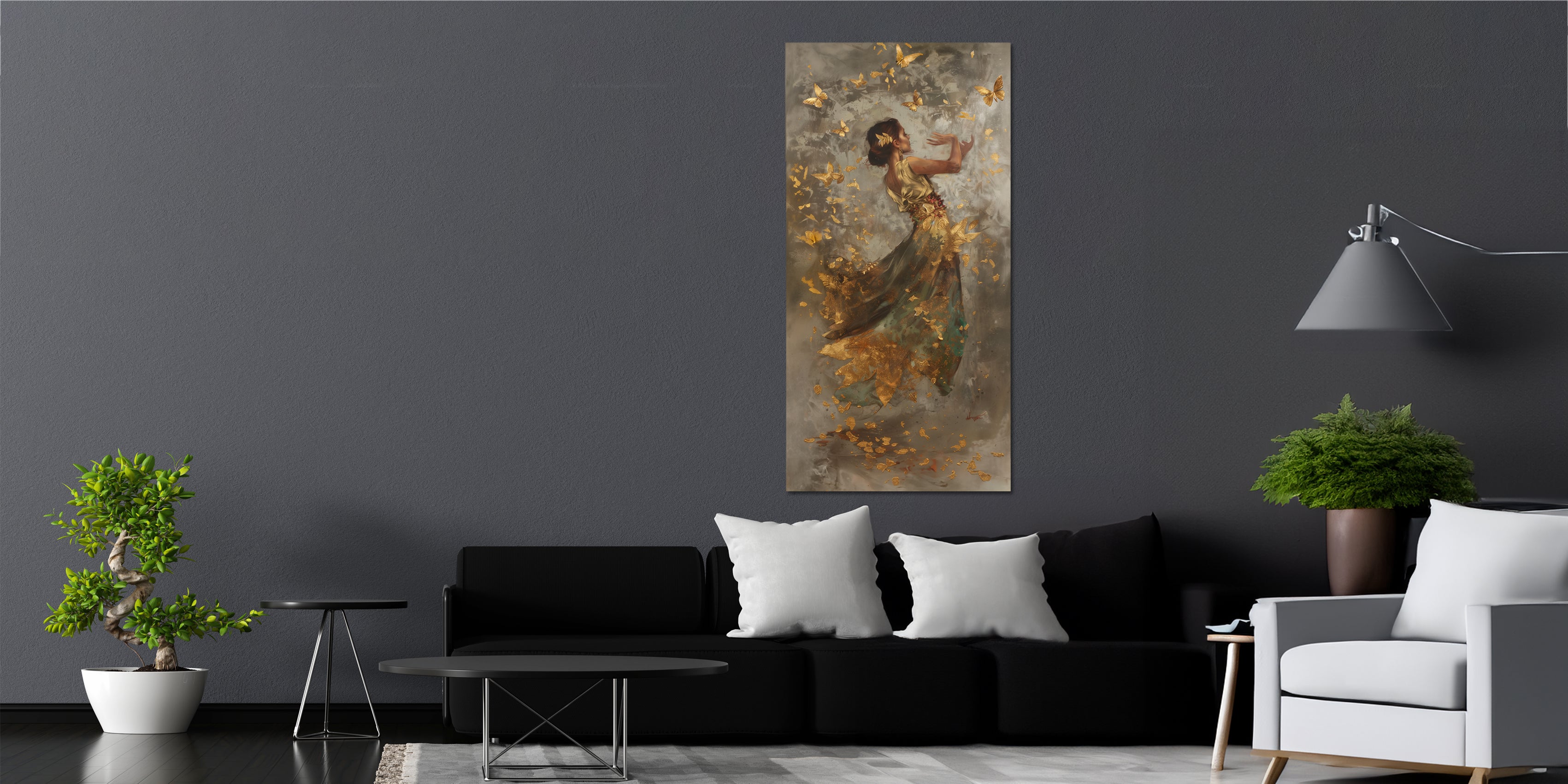 Gold Foil Canvas Print Wall Art Girl Dancing for the Bedroom
