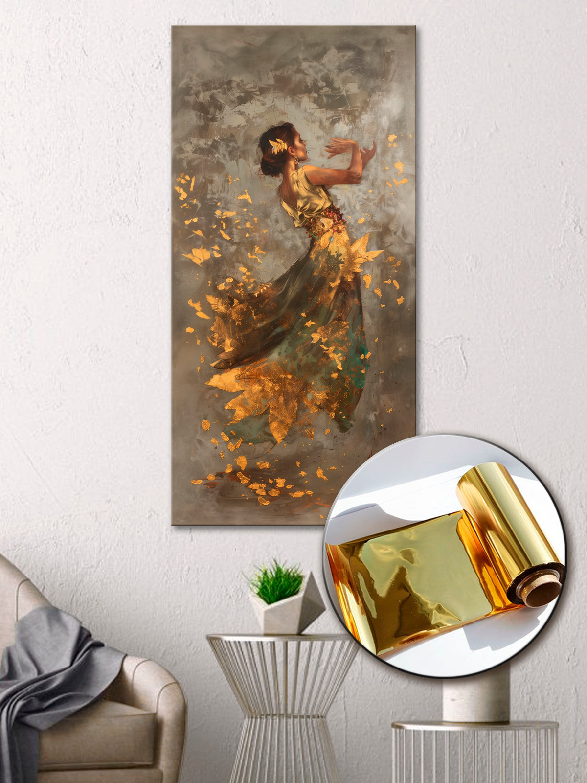 Gold Foil Canvas Print Wall Art Girl Dancing for the Bedroom