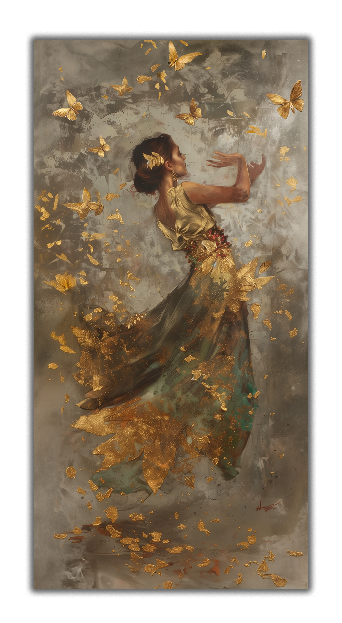 Gold Foil Canvas Print Wall Art Girl Dancing for the Bedroom