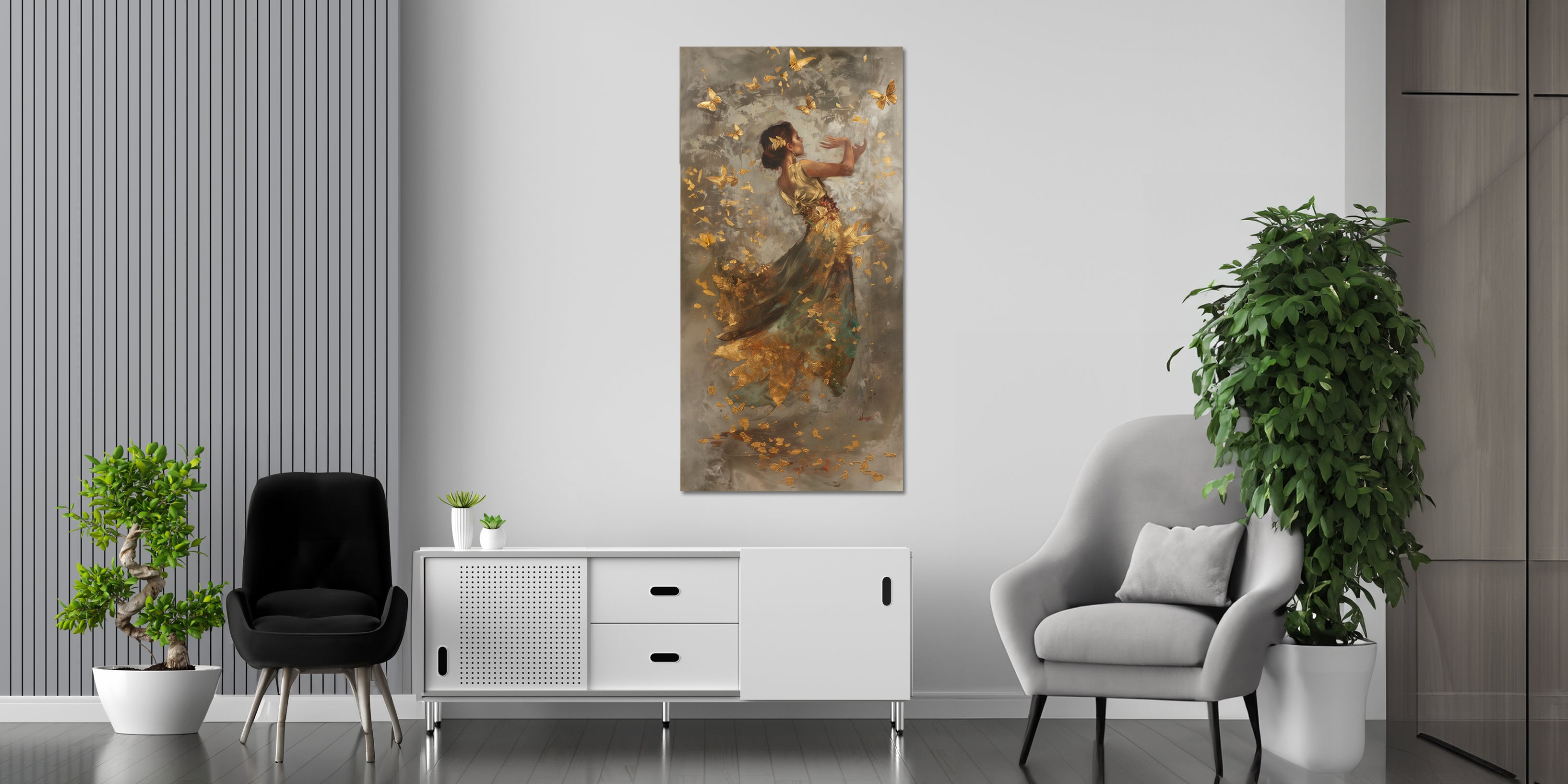 Gold Foil Canvas Print Wall Art Girl Dancing for the Bedroom