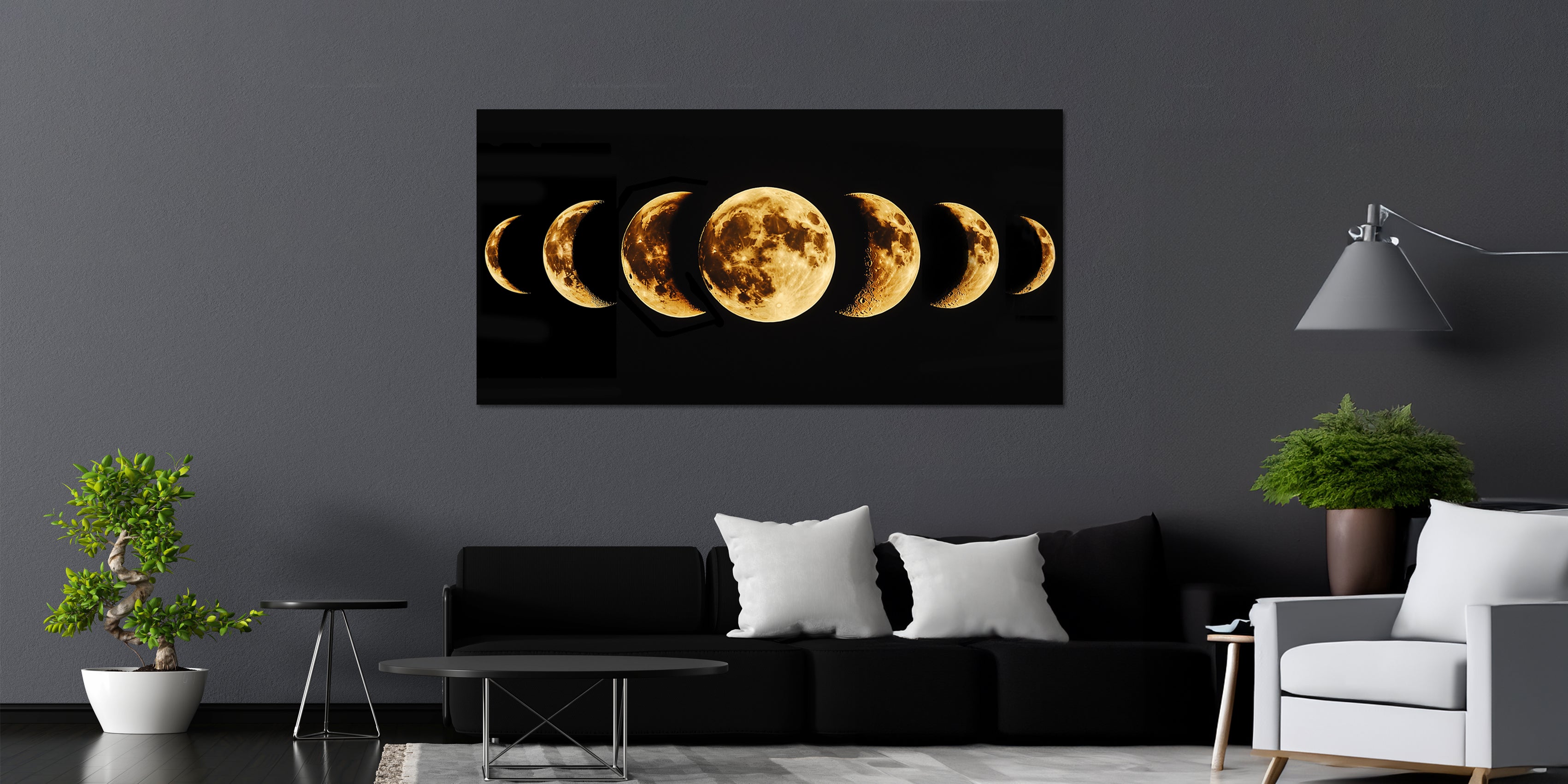 Gold Foil Wall Art Moon Phases – Gilded Canvas Print for Modern Interiors