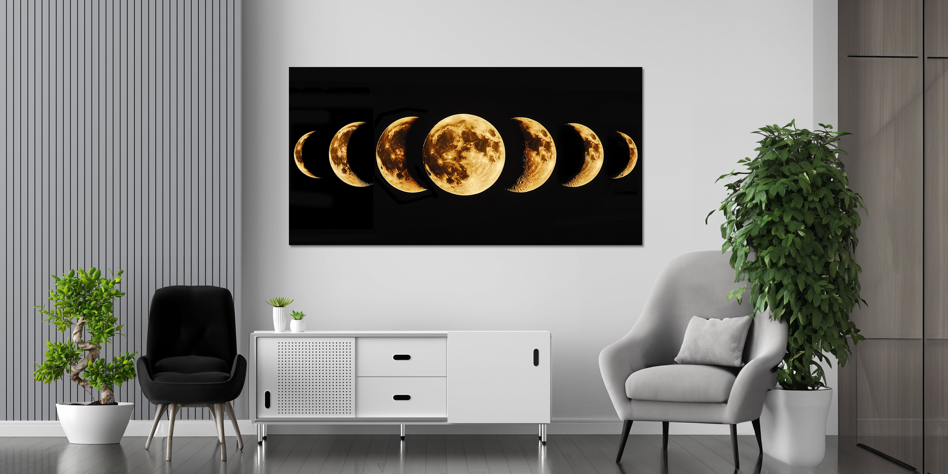 Gold Foil Wall Art Moon Phases – Gilded Canvas Print for Modern Interiors