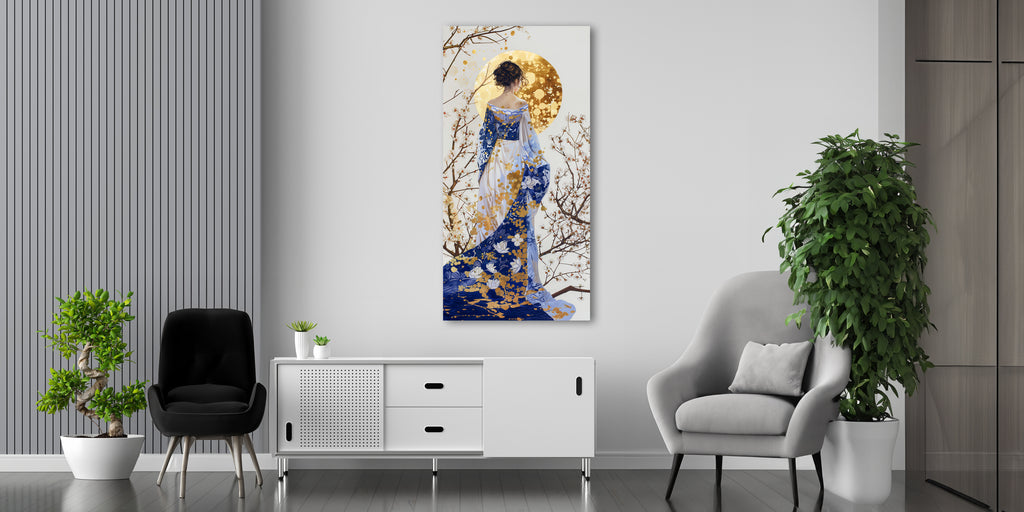 Gold Foil Wall Art Abstract Girl for the Bedroom and Living room.